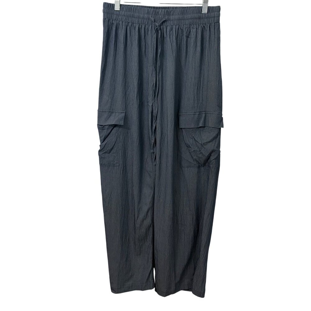 Urban Wide Leg Cargo Y2K Skater Pants High Rise Blue/Gray Streetwear Womens L - Picture 1 of 8
